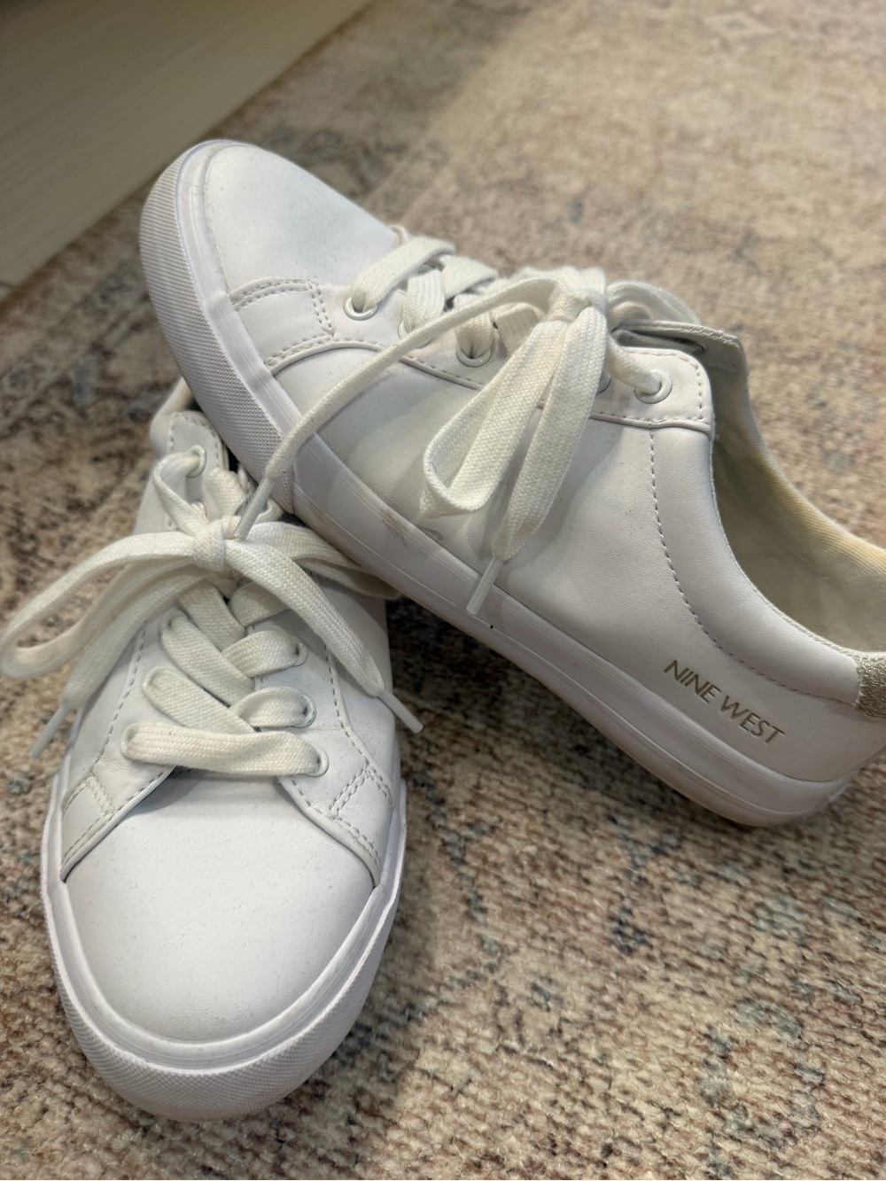 Nine West White Low-Top Leather Sneakers
